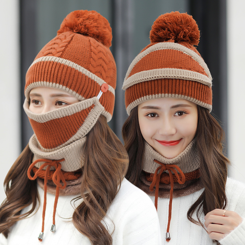Hat women winter Korean version tide thick knit warm hat lady winter cotton hat windproof riding ear protector beanie hat