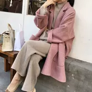 2018 phổ biến mới len cashmere hai mặt áo dài phần lỏng lẻo Áo khoác len gió Hepburn nữ mùa đông