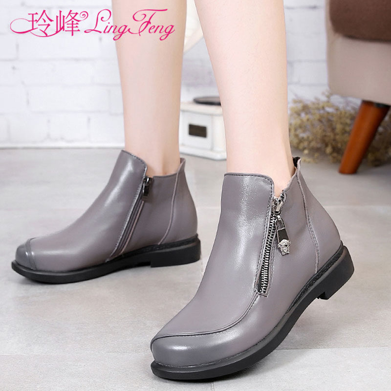 New Large Size Women Shoes 41-43 Spring Genuine Leather Soft Leather Short Boots Woman Flat Bottom Loose Leather Shoes Mom Boots 2022