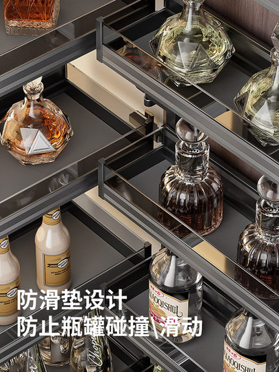 Kabei's New Large Monster Snack Cabinet Pull-Out Basket Kitchen Open-Door High Cabinet Linked Deep Cabinet Storage Seasoning Organizer