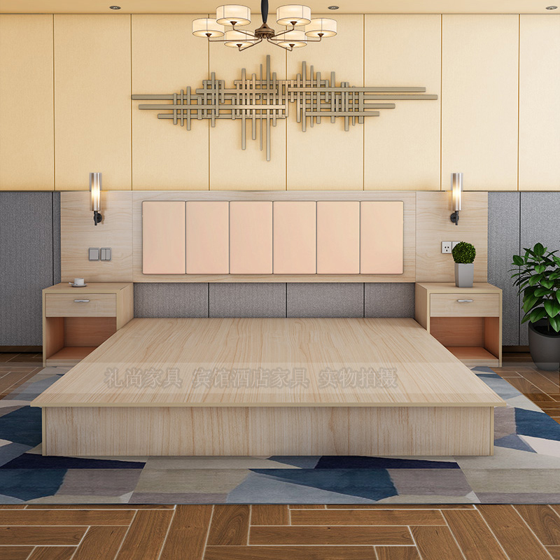 Guangdong Hotel Guesthouse Furniture Furniture Full Set of Punctuate Bed Linen Suite Single Apartment Bed and Wardrobe TV Cabinet