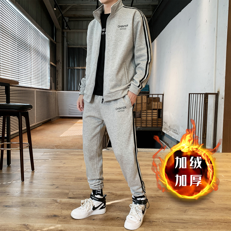 Men's set with handsome mature autumn and winter men with fashion tooling leisure sports functional wind suit