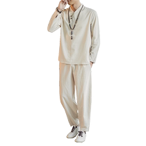 Spring Chinese style mens clothing mens Han clothing retro trend brand ancient clothing youth Zen clothing Chinese Tang suit linen suit