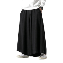 Chinese style linen pants cotton and linen mens loose straight harem pants casual lantern skirt pants Tang suit Hanfu winter