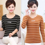 Áo sơ mi nữ trung niên Áo phông nữ dài tay sọc 40-50 Áo sơ mi nữ chất liệu cotton