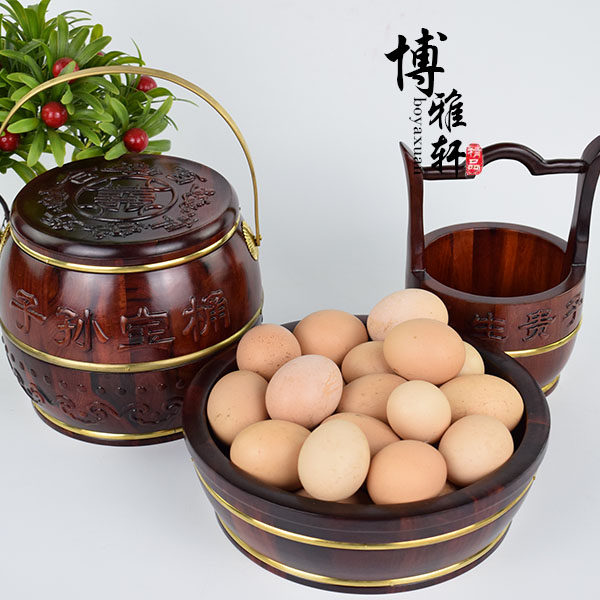 Wedding supplies descendants bucket three-piece set large mahogany wedding children's treasure barrel dowry ornaments solid wood wedding toilet