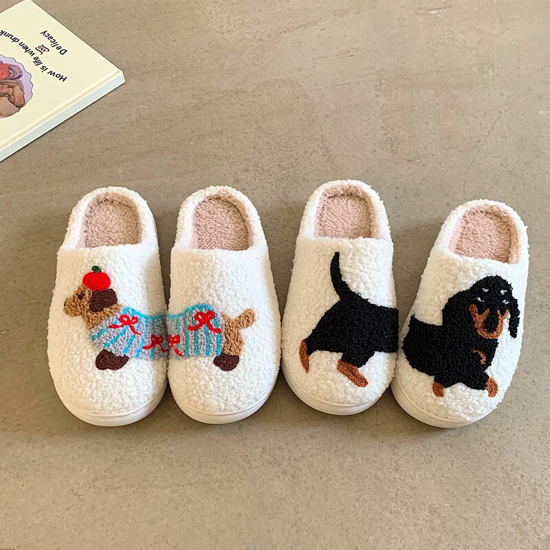 Cute Dachshund Dog Home Slippers for Girls, Spring and Summer Thickened Warm Non-Slip Closed-Toe Cotton Slippers Cute Dachshund Dog Home Slippers for Girls, Spring and Summer Thickened Warm Non-Slip Closed-Toe Cotton Slippers