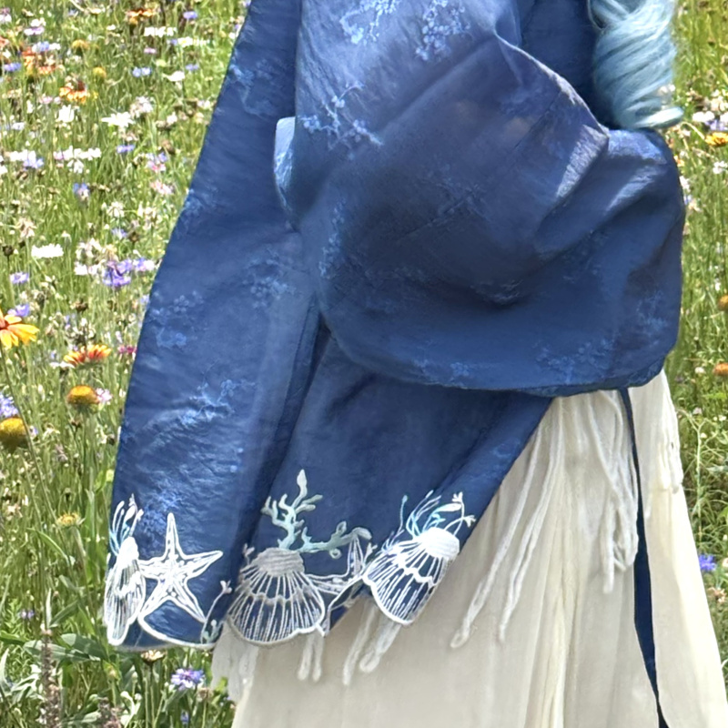 【Coral Island 2.0】Ming-Style Round-Neck Ocean Shell Embroidery Bow Pocket Short-Sleeved Women's Hanfu/Qie Cang Chinese Style 【Coral Island 2.0】Ming-Style Round-Neck Ocean Shell Embroidery Bow Pocket Short-Sleeved Women's Hanfu/Qie Cang Chinese Style