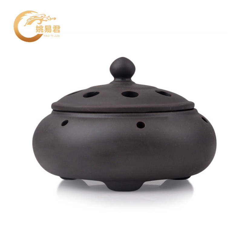 Yao Yijun Drum-shaped cinnabar sandalwood burner Sandalwood burner incense burner Purple sand incense burner Purple sand incense smoker