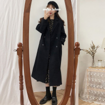 Black woolen coat womens long 2020 autumn and winter New Hepburn wind small man temperament thick woolen coat