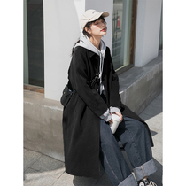 Black woolen coat Womens Mid-length 2021 New Korean version of Hepburn wind small man woolen coat