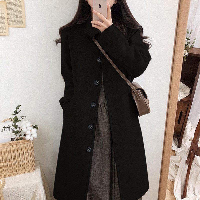 Black double face cashmere big coat woman medium long version 2021 autumn winter new Hepburn wool small subcoat