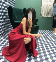 Light cooked wind sexy cross halter suspender dress female summer dress 2021 new slim medium-long temperament long dress