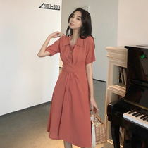 2021 popular summer skirt medium long polo collar shirt dress port chic high waist cold wind dress female
