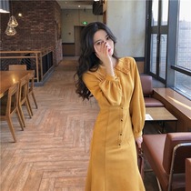 High cold mature temperament womens embroidered lapel imitation deerskin velvet dress Long-sleeved hip fishtail skirt