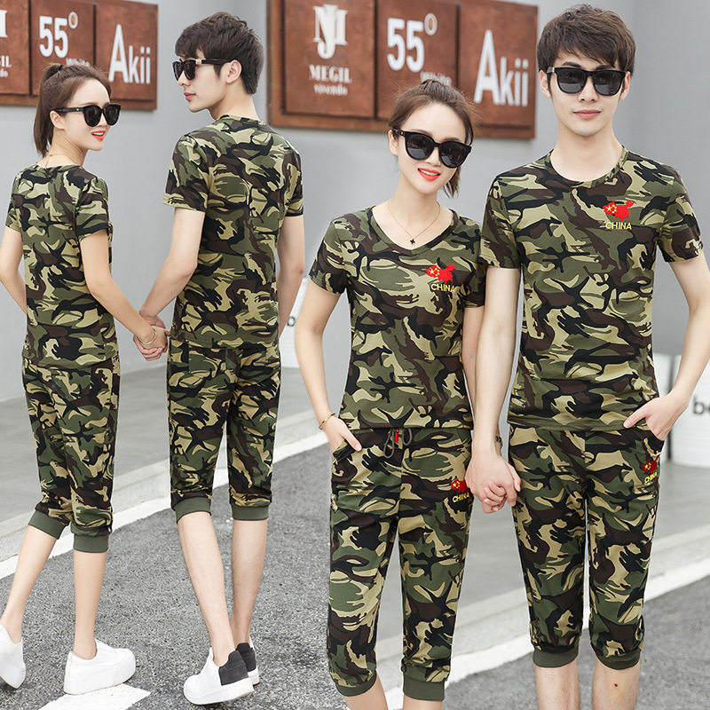 2021 Summer Camouflak Casual Sports Suit Lovers Fashion Printed Short Sleeves 50% Pants Two Sets Women Dance Suit