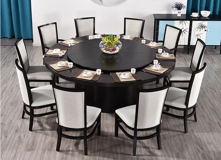 товар из китая 20人餐桌新中式电动实木带转盘大圆桌椅组合现代酒店会所家具定制 Other