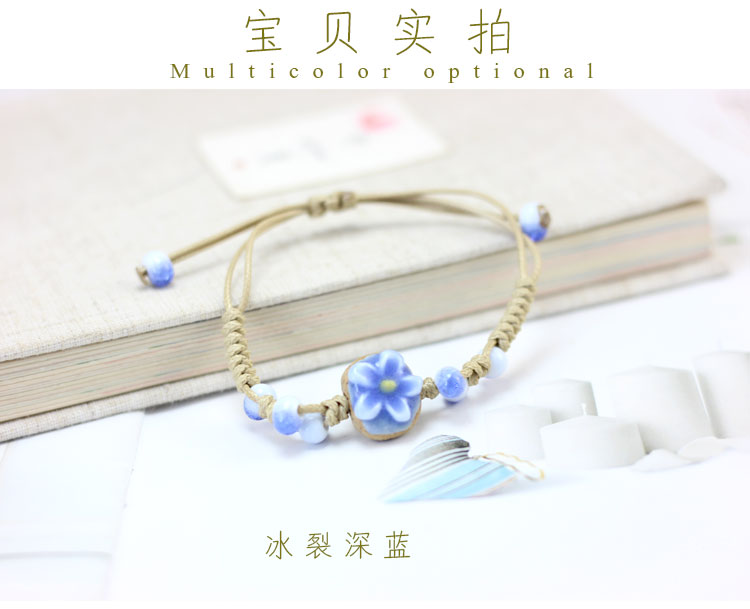 Vòng tay gió dân tộc Nữ Hàn Quốc Tính cách đơn giản Vòng tay hoa gốm đơn giản Joker Handmade Handmade Vòng tay hoa vòng tay nữ vàng 18k