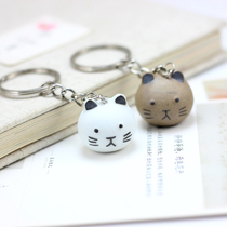 Cat head keychain Korean cartoon cute cat car keychain for men and women couples key chain ceramic pendant