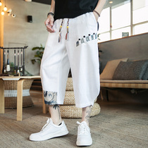 Chinese style seven-point pants mens summer printed casual pants shorts loose Harem pants Radish pants pants five-point pants