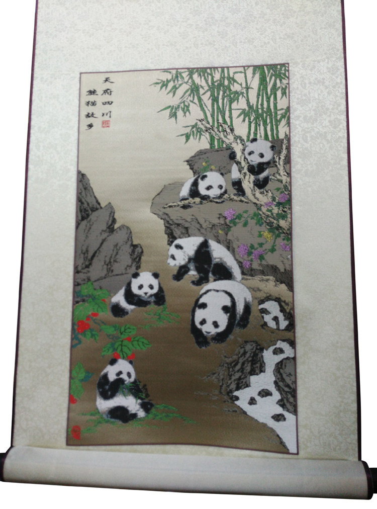 Shu brocade Shu embroidery Chinese style Sichuan characteristic cultural handicraft foreign affairs commemorative gift scroll hanging painting for foreigners