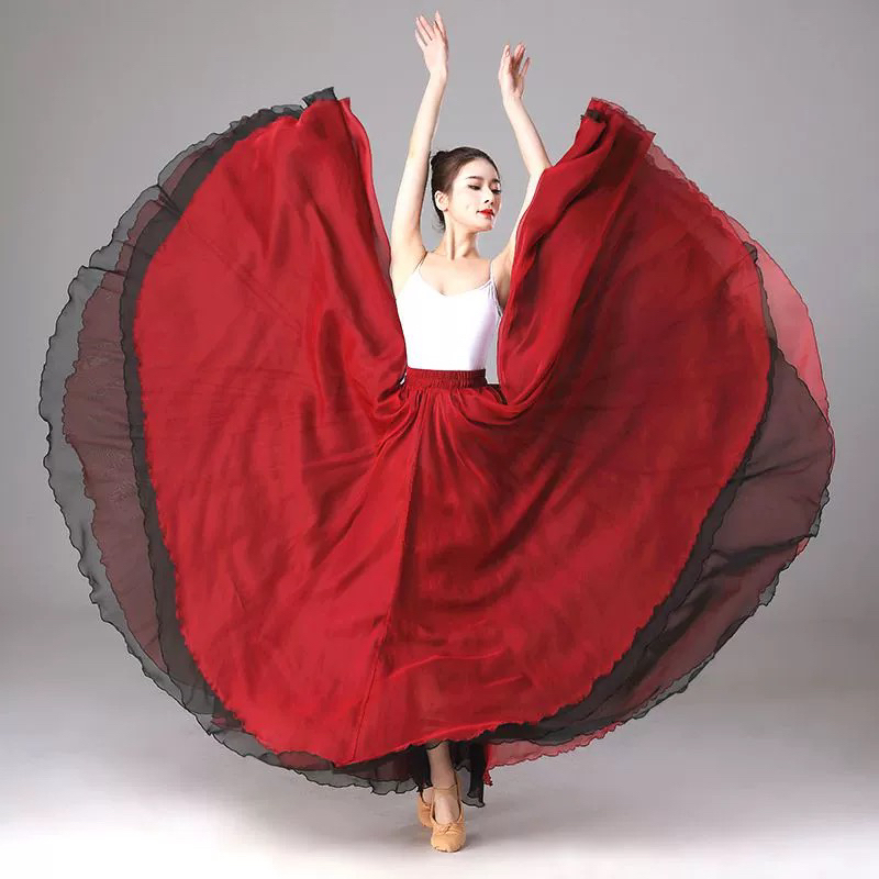 1080-Degree Wide 14m Degree Classical Dance Double-Layer Reversible Large Swing Skirt Dance Costume, Ethereal Performance Dress, Long Skirt
