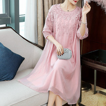 Retro modified dress Chinese style embroidery spring and summer new Chinese temperament medium sleeve wide loose style Hanfu long model