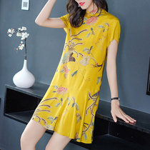 Cheongsam modified version dress silk silk Mulberry silk Chinese style loose fashion Chinese style tea clothing retro Hanfu womens clothing