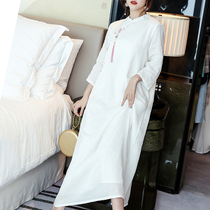 2020 vintage cotton linen dress long summer wear thin Zen clothing female Chinese style literary Zen tea clothing Womens