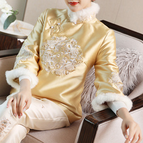 Winter cheongsam cotton-padded jacket autumn and winter embroidery Chinese style thickened warm Tang suit short retro modified Chinese top