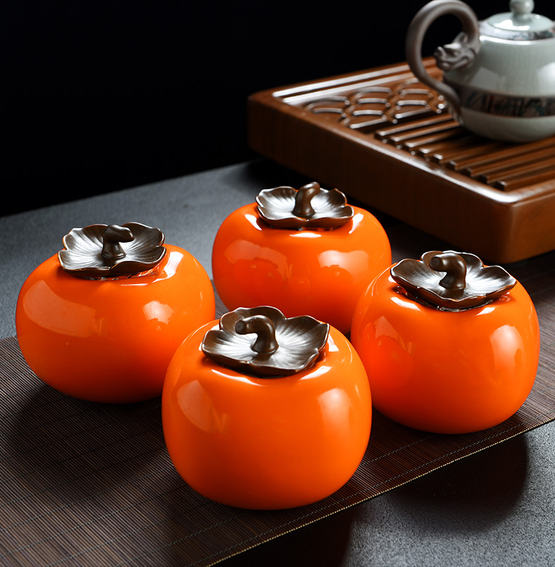 Persimmon Persimmon ruyi & old, small mini Persimmon ceramic creative caddy fixings tea POTS pet furnishing articles sealed jar