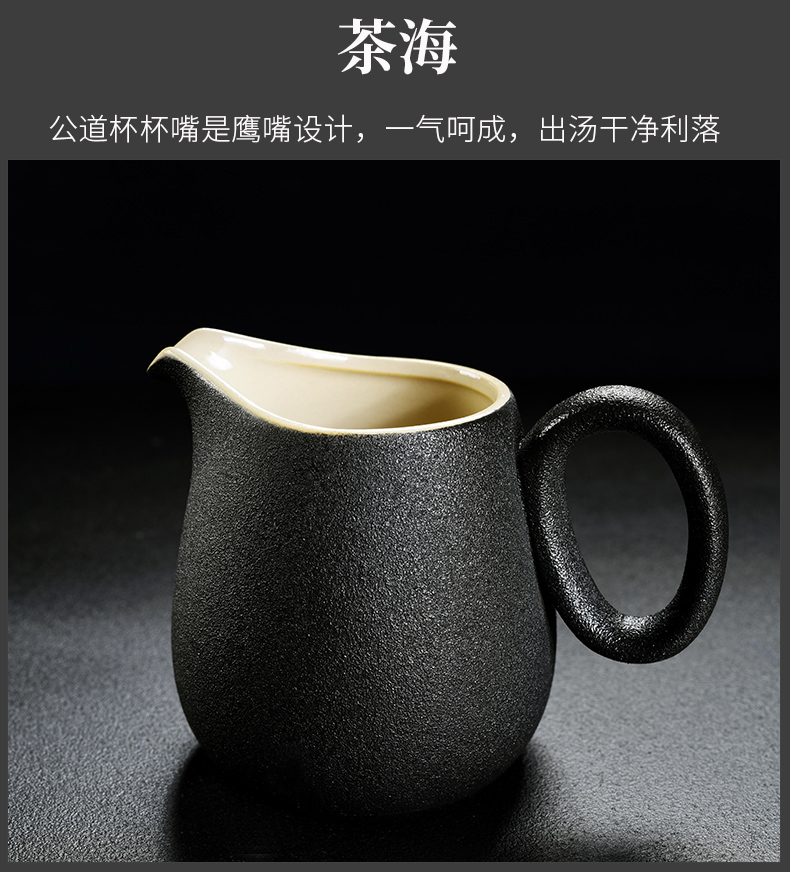 Old &, coarse pottery kung fu tea set of black suit household contracted real MuZhu tea tray lid restoring ancient ways bowl of tea cups