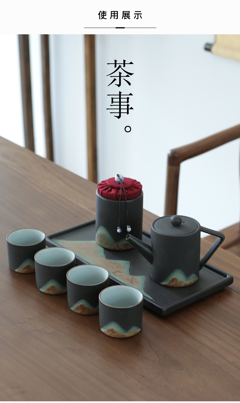 Old &, kung fu tea set a pot of four cups of black suit household Japanese teapot teacup saucer consolidation set of restoring ancient ways