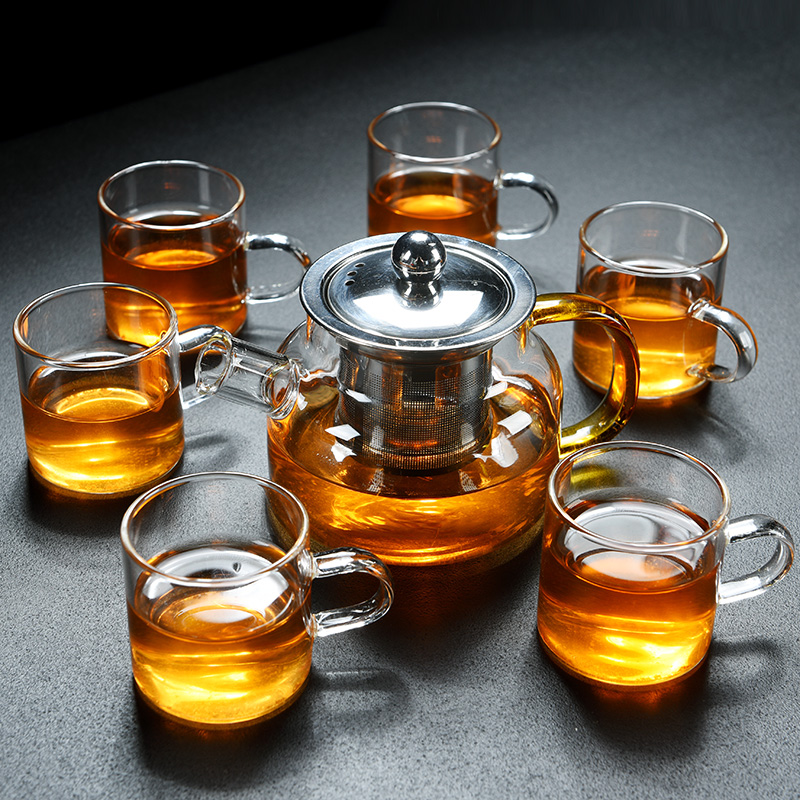 Old kung fu tea set, heat - resistant glass trumpet tea tray at household contracted cooking pot cup a pot of six glasses