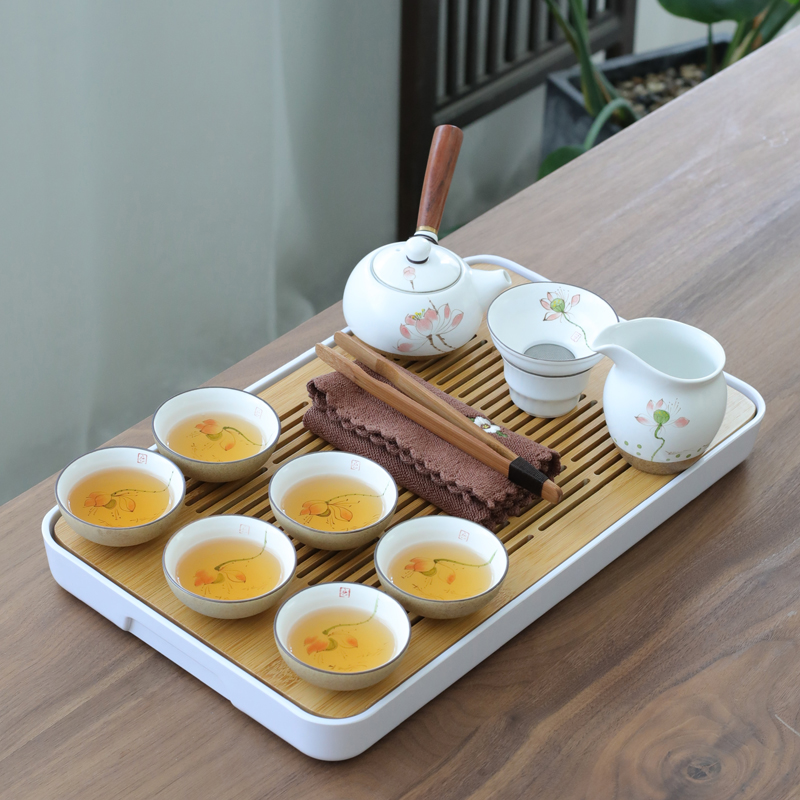 & old ceramic tea set, hand - made kung fu suit Japanese bamboo tea tray lid bowl of whole household cup side