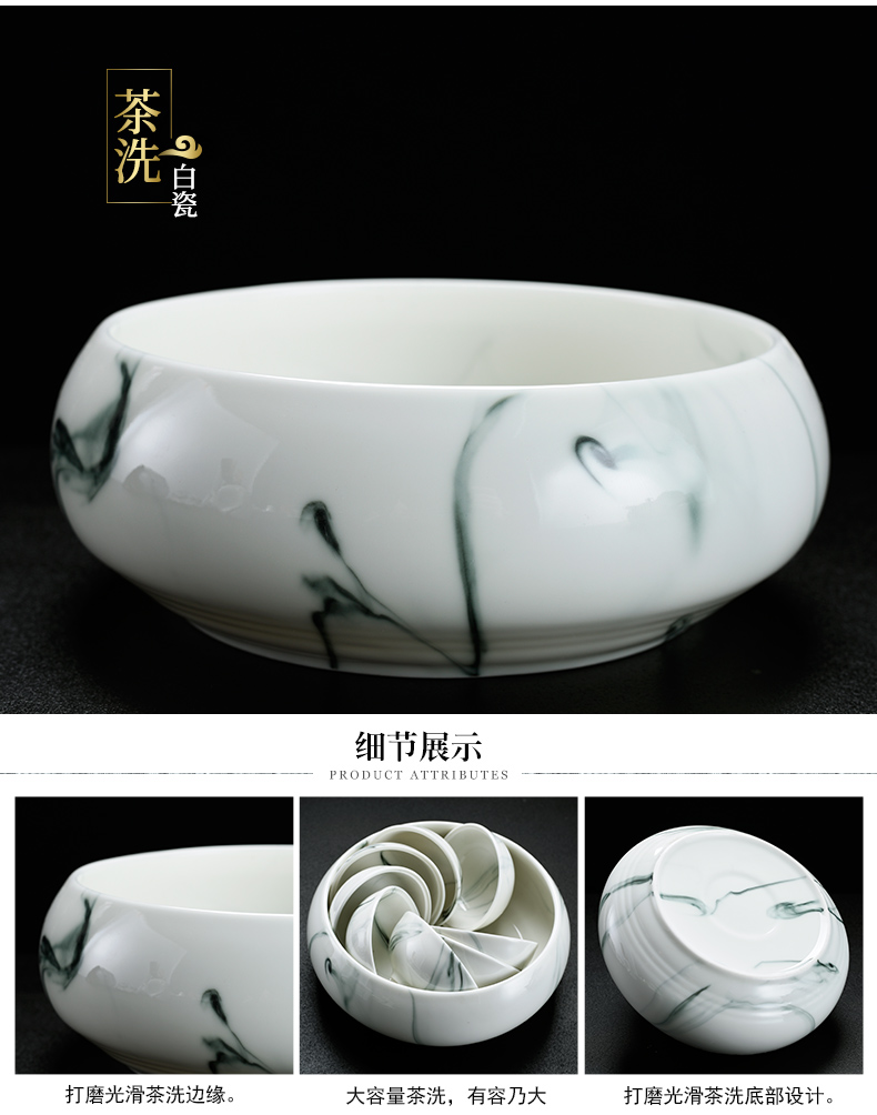 Old &, ink and white porcelain beauty lid bowl of kung fu tea set household ceramic cups GaiWanCha of a complete set of the sea