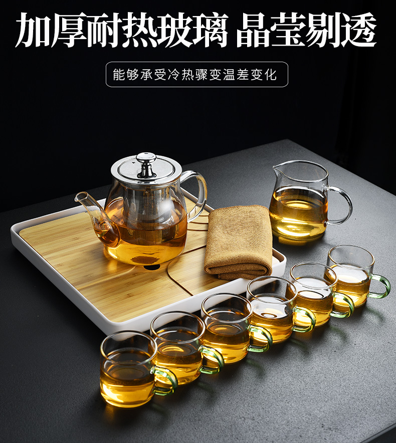 Old household tea tray, glass tea set at kung fu tea cup teapot office tea kettle