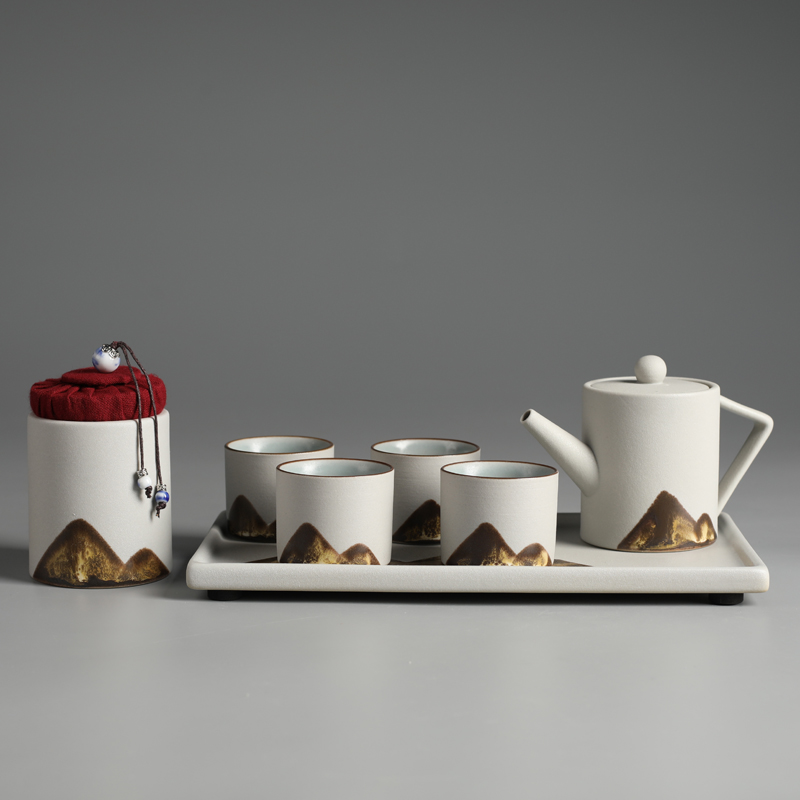 Old &, kung fu tea set a pot of four cups of black suit household Japanese teapot teacup saucer consolidation set of restoring ancient ways