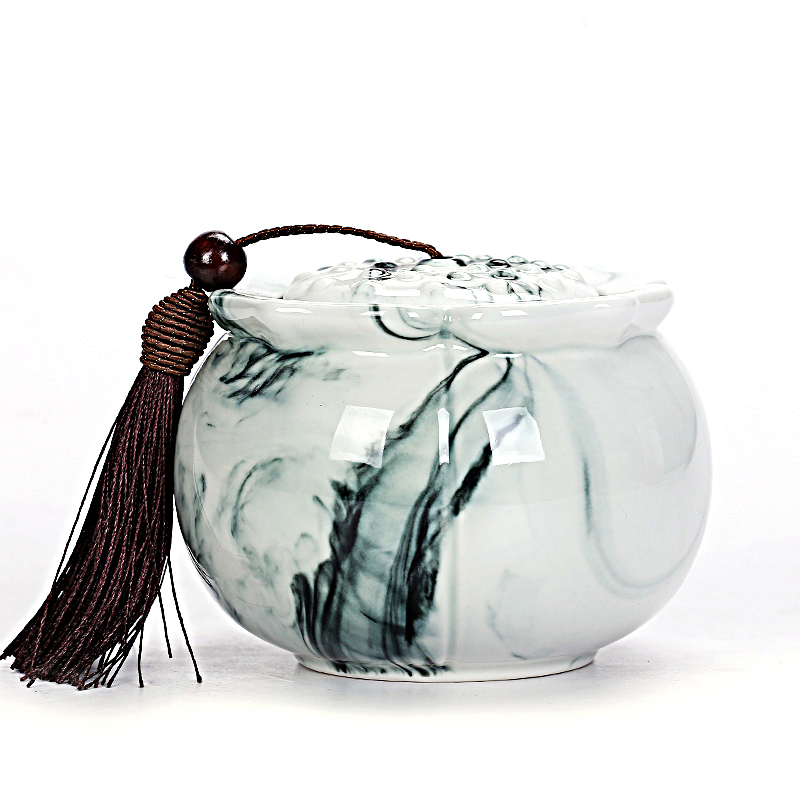 Old &, the wind of ceramic tea pot jade porcelain ink lotus the nut receives small seal tank receives the jar