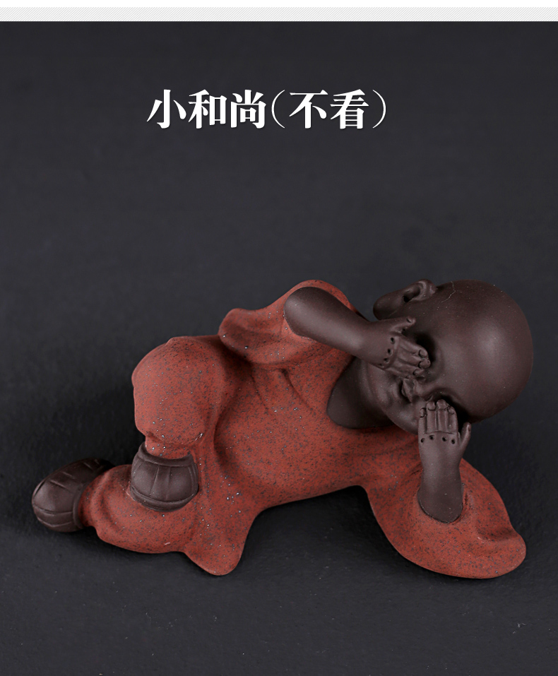 & old kung fu tea tea furnishing articles purple sand tea pet three small ceramic zen monk see colour sand the little novice monk