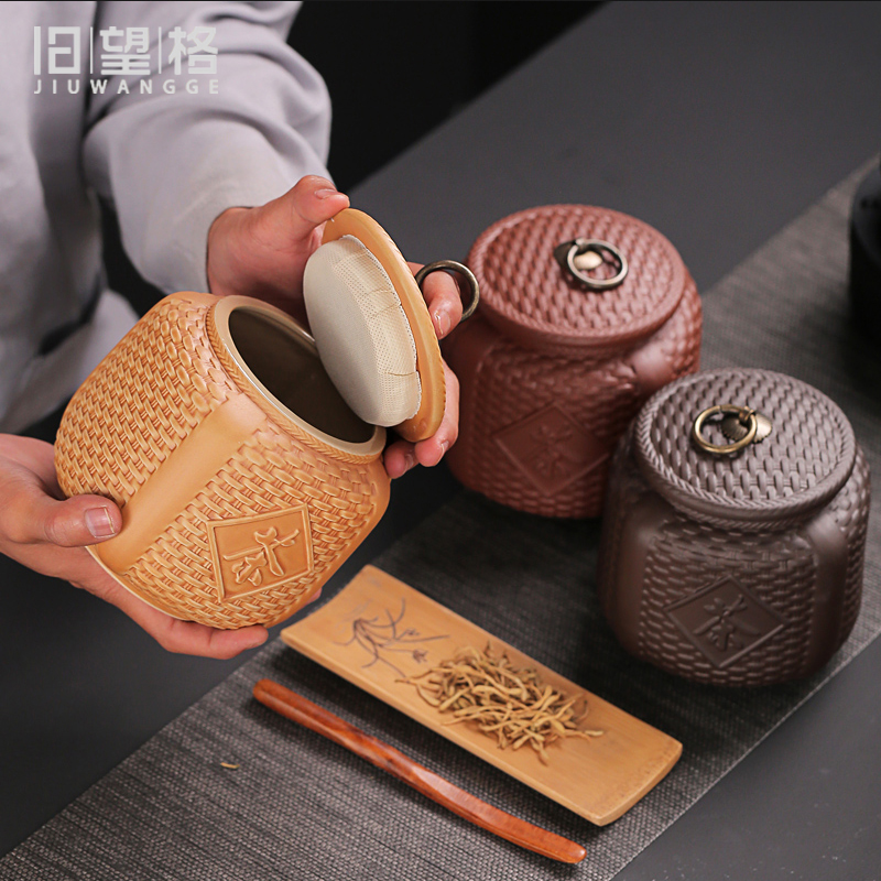 Old &, violet arenaceous caddy fixings half jins of ceramic storage POTS bamboo has retro bulk tea pot seal storage tanks