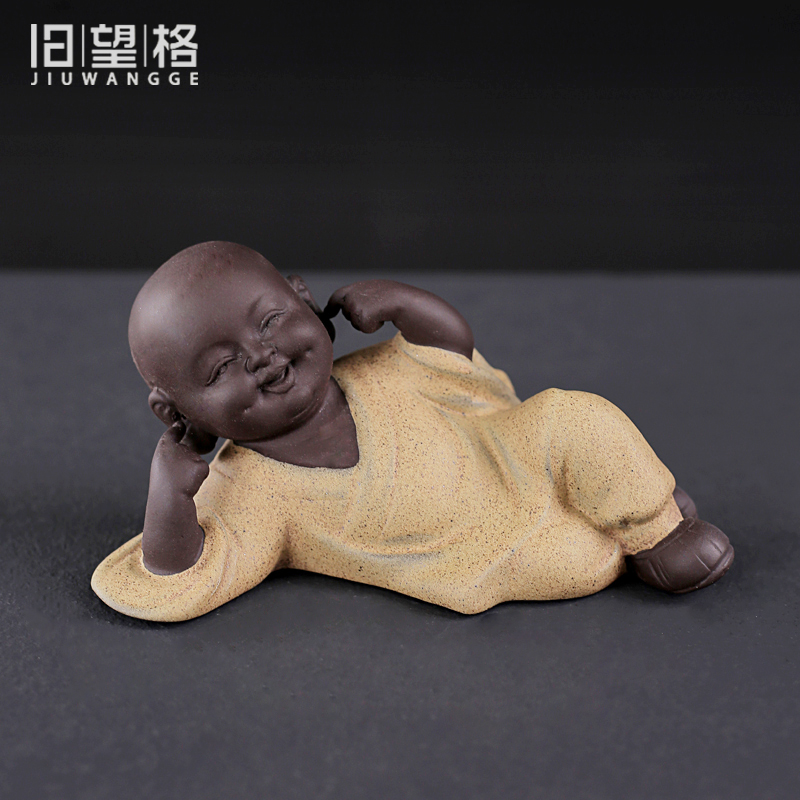 & old kung fu tea tea furnishing articles purple sand tea pet three small ceramic zen monk see colour sand the little novice monk