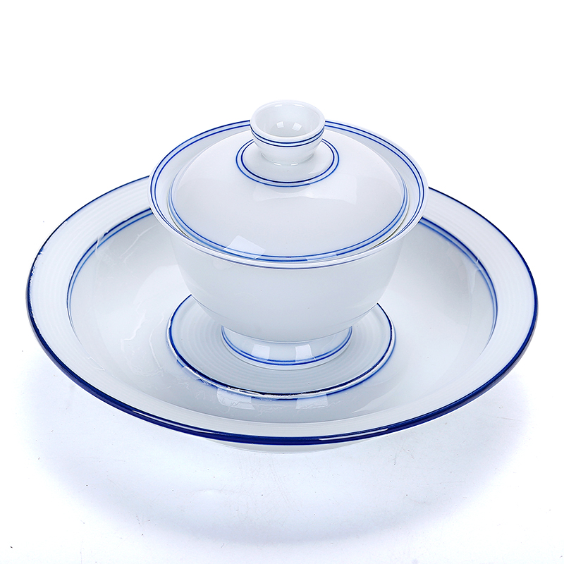 Old & hand - made kung fu tea set ceramic dual tureen white porcelain three only three of the bowl cups of tea bowl