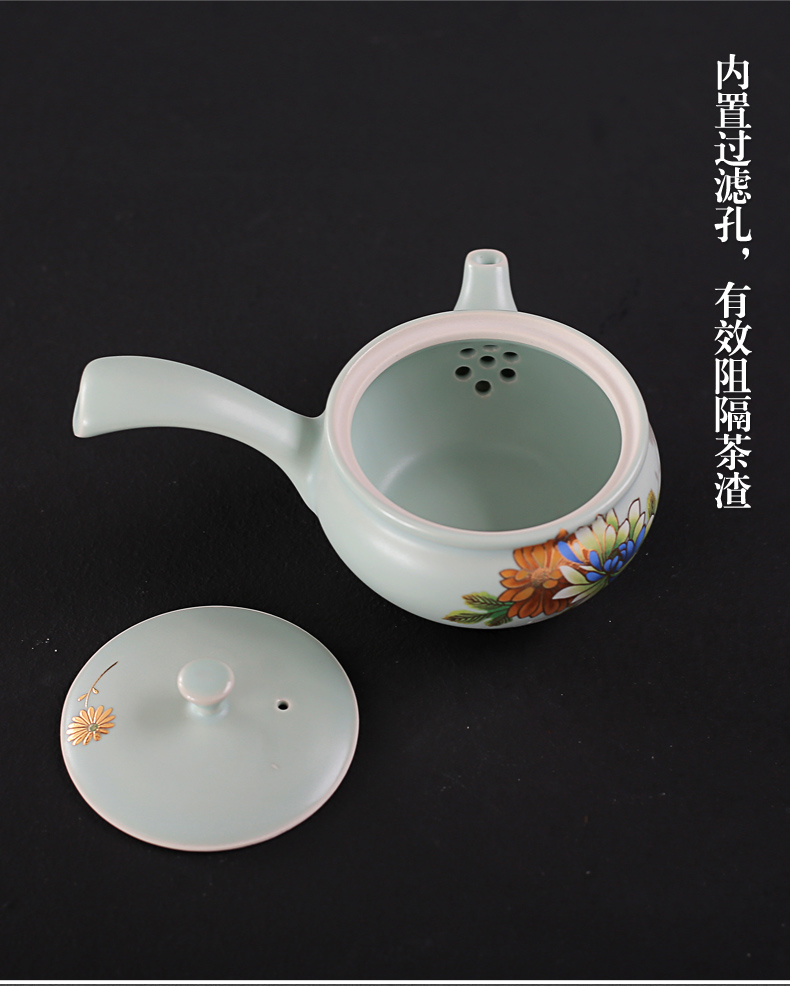 Old piece of can keep on your up at grid open flowers side pot of kung fu tea set porcelain Japanese teapot small teapot