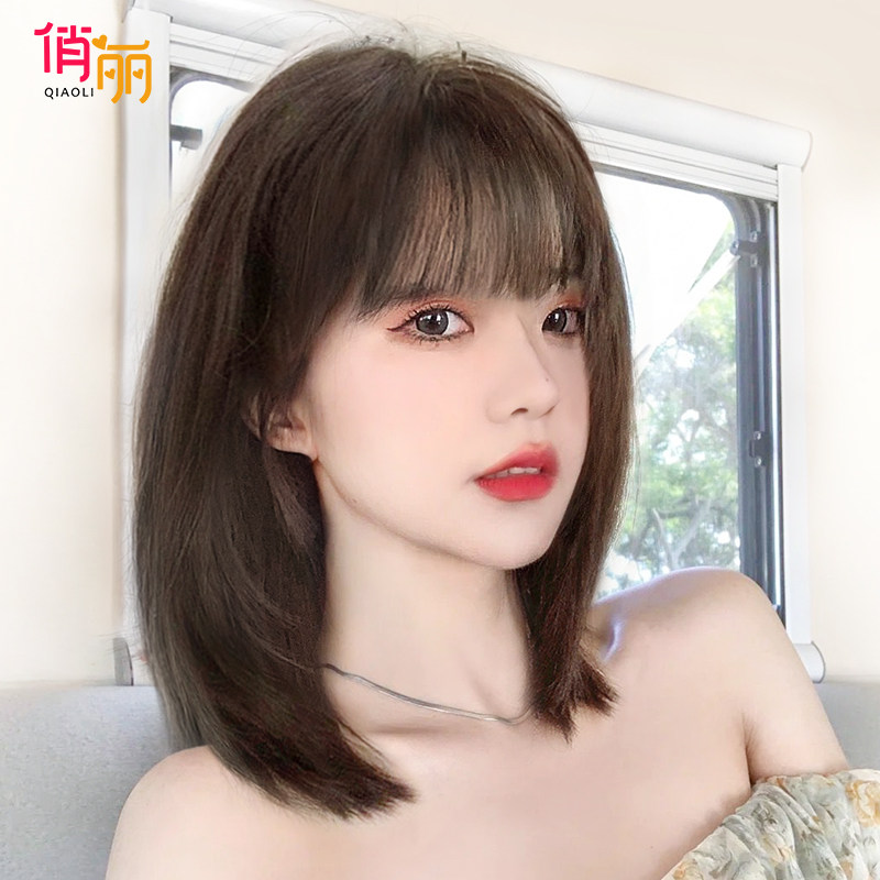Wig female short from natural full head cover net red summer age reduction clavicle hair styling simulation medium long hair wig set