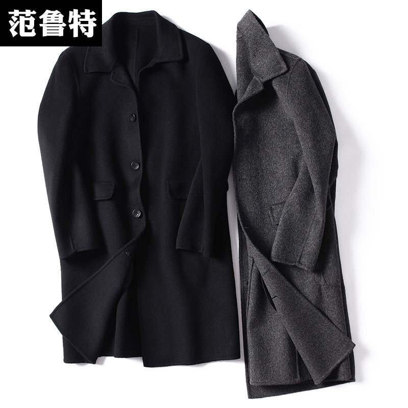 Autumn and winter double-sided woolen coat men's woolen woolen no cashmere thick mid-length girl daddy windbreaker trendy