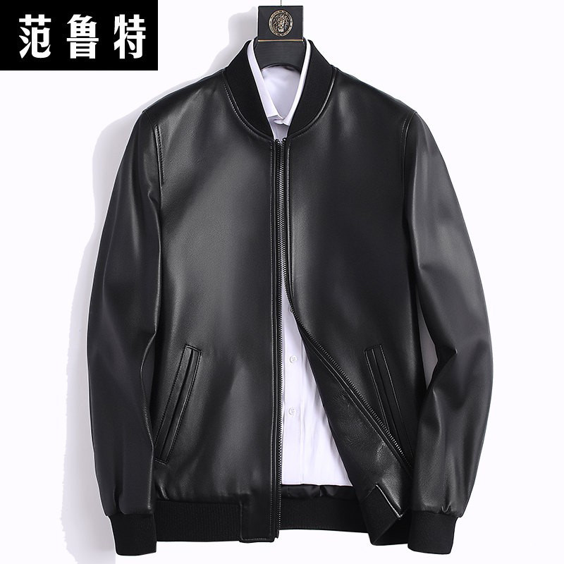 Fall and Winter Haining Leather Men Large-Code Baseball Collar Short Sheep Leather Cover Cotton-Heating Jacket