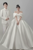 Белое милое свадебное платье для влюбленных, открытые плечи, в корейском стиле