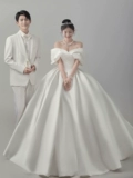 Белое милое свадебное платье для влюбленных, открытые плечи, в корейском стиле