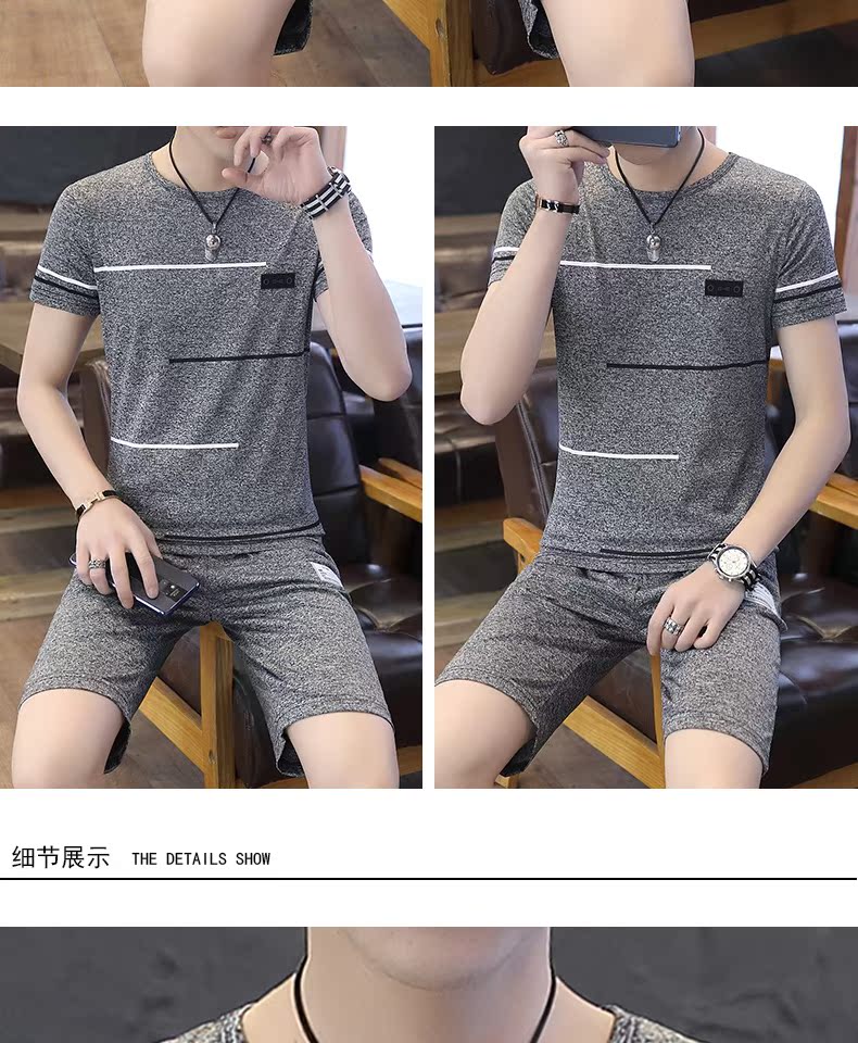 Set áo thun nam tay ngắn xu hướng thương hiệu quần áo mùa hè nam phù hợp với quần short thể thao đẹp trai - Bộ đồ bộ đồ thể thao nam